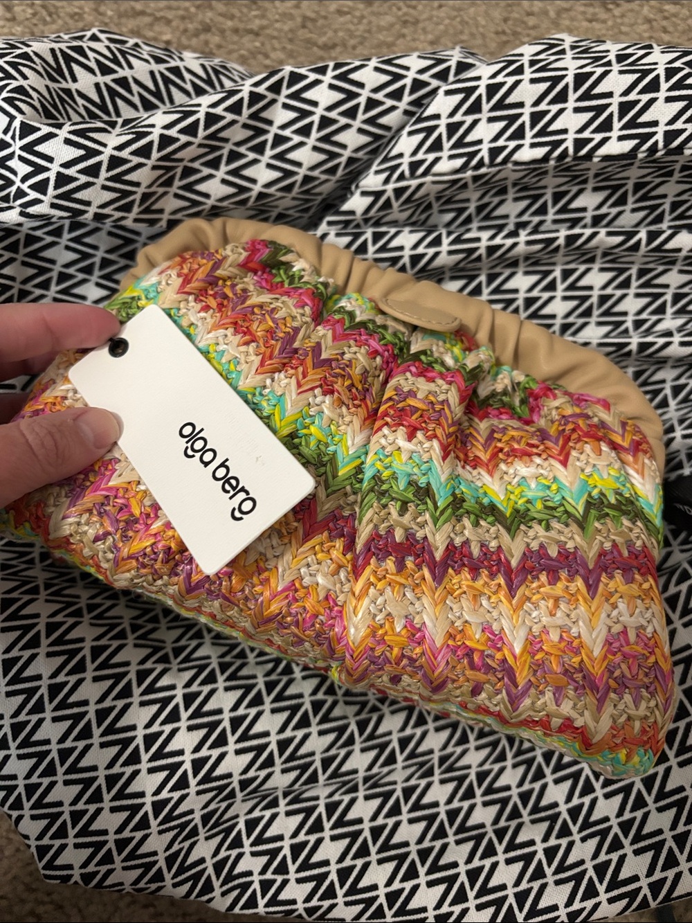 Olga berg Amalia petite Crochet Clutch with Tan Trim